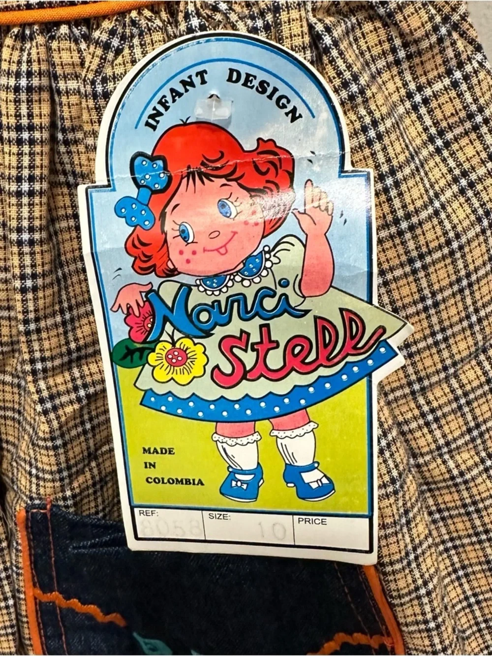 Vintage Narci Stell Sleeveless Patchwork Plaid Denim Flower Dress Girl 10 orange